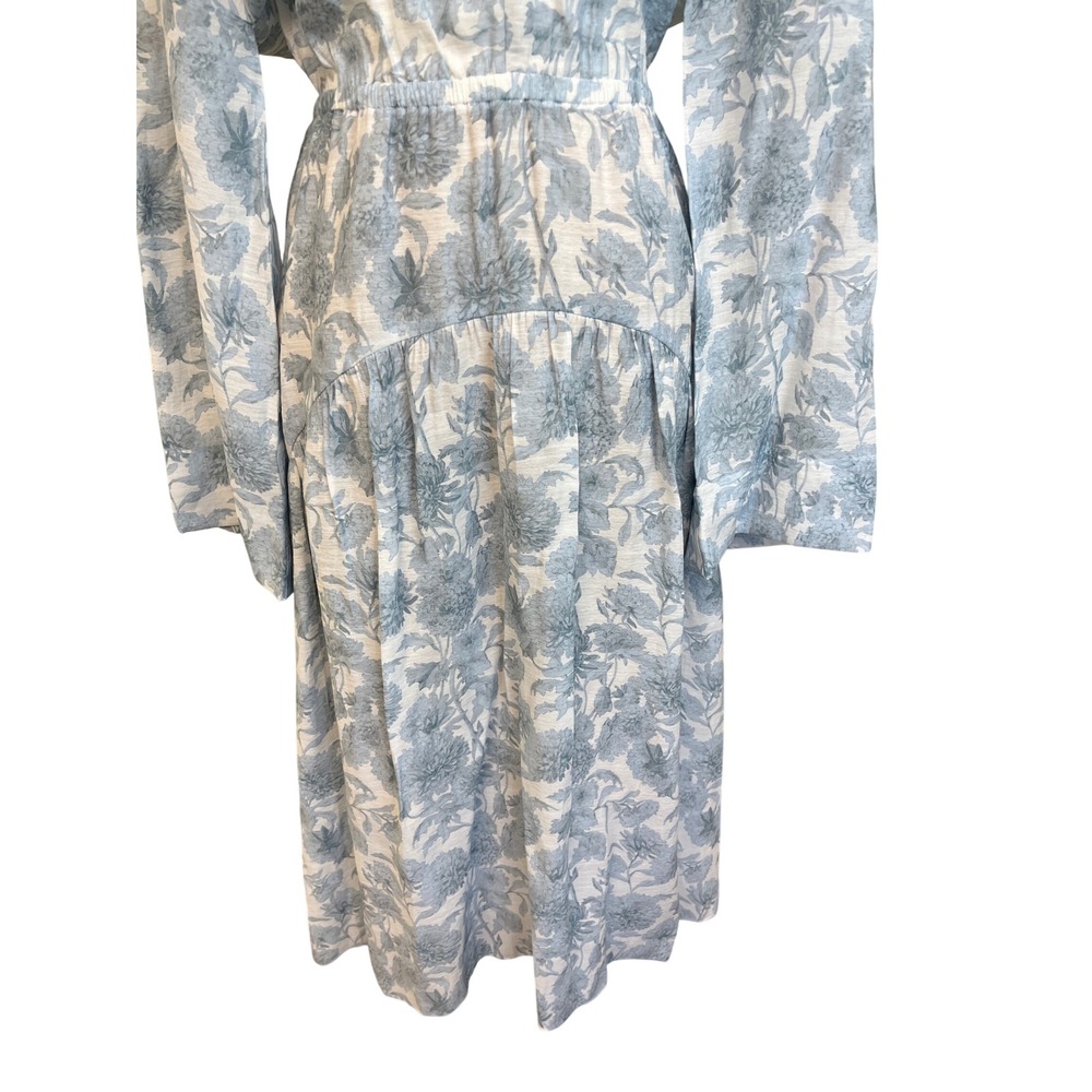 VINCE Dahlia Double V Neck Midi Dress Sz M Blue Floral Cutout Cottage Wedding - Picture 5 of 14